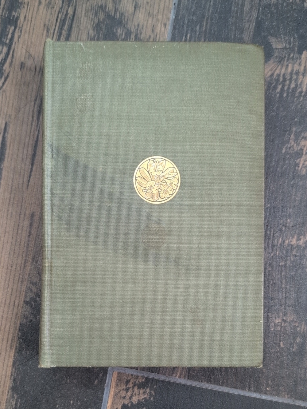 Rare Vintage 1909 Olive Green Decorative Hardcover Book with Gold Floral Emblem
